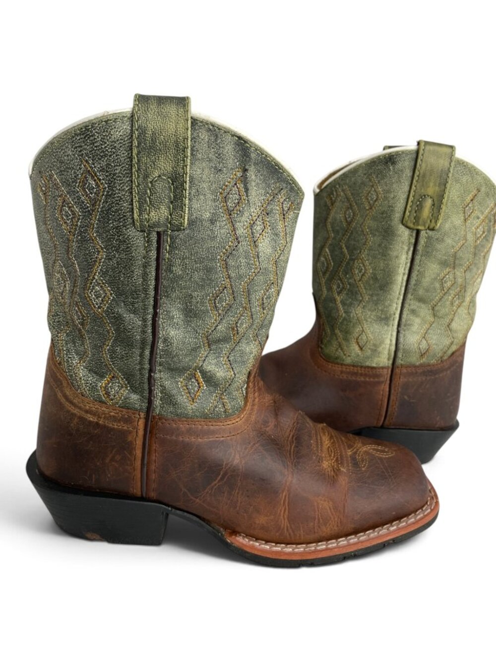 Dan Post Teddy Green Brown Leather Western Cowboy Boots Youth Kids 2 D